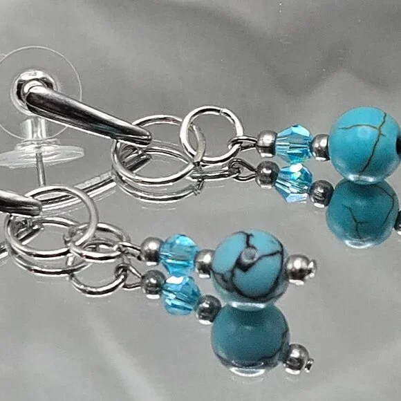 Stainless Steel Turquoise Jasper and Crystal Stud Earings - Picture 1 of 3